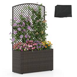 Gymax - 49'' Raised Garden Bed w/ Trellis Wicker Planter Box w/ Privacy Screen - Brown