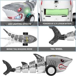 Loheer - Remote Control Shark Car Gray RC Toy with Swinging Tail LED Lights Birthday Gift for Kids Toddlers