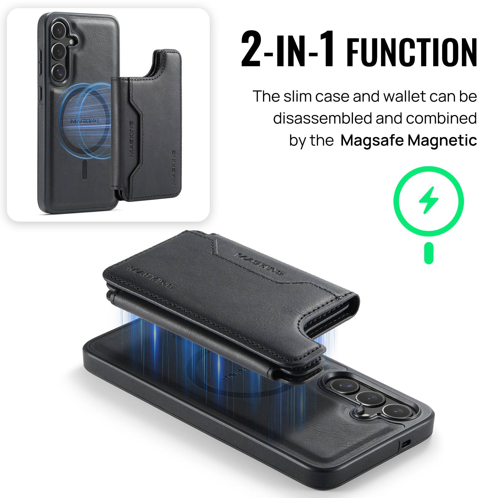 M S MARXING MAaIN MA 2-IN-1 FUNCTION  
The slim case and wallet can be disassembled and combined by the Magsafe Magnetic