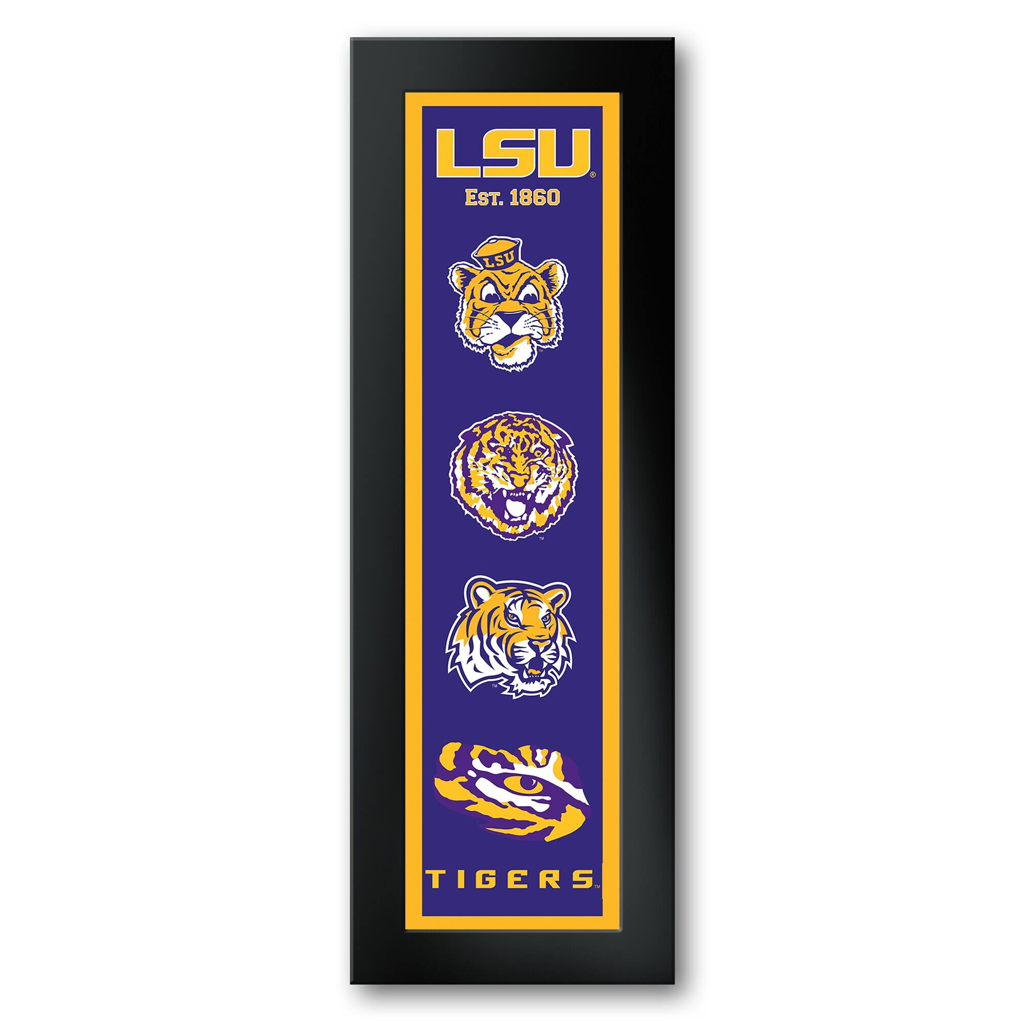 LSU Tigers Framed 12" x 36" Logo Heritage Art Print