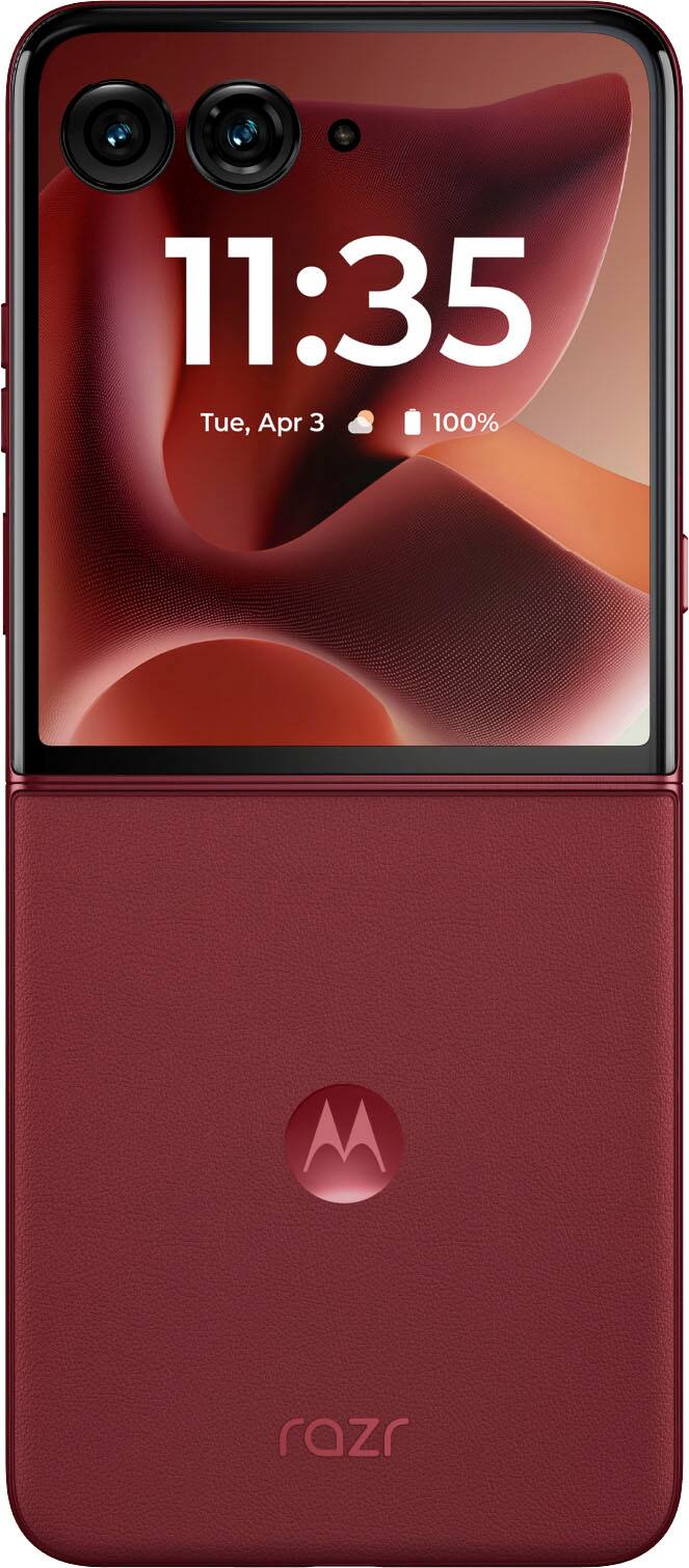 The text on the image reads: 11:35 Tue, Apr 3 100% M razr.