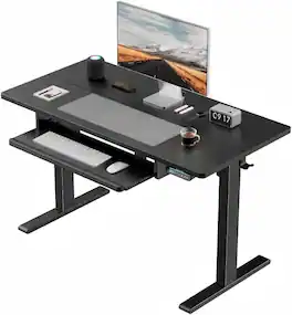 HUANUO - Electric Standing Desk, 48" x 24" Height Adjustable Sit Stand Desk with Large Keyboard Tray, 4 Memory Presets - Black