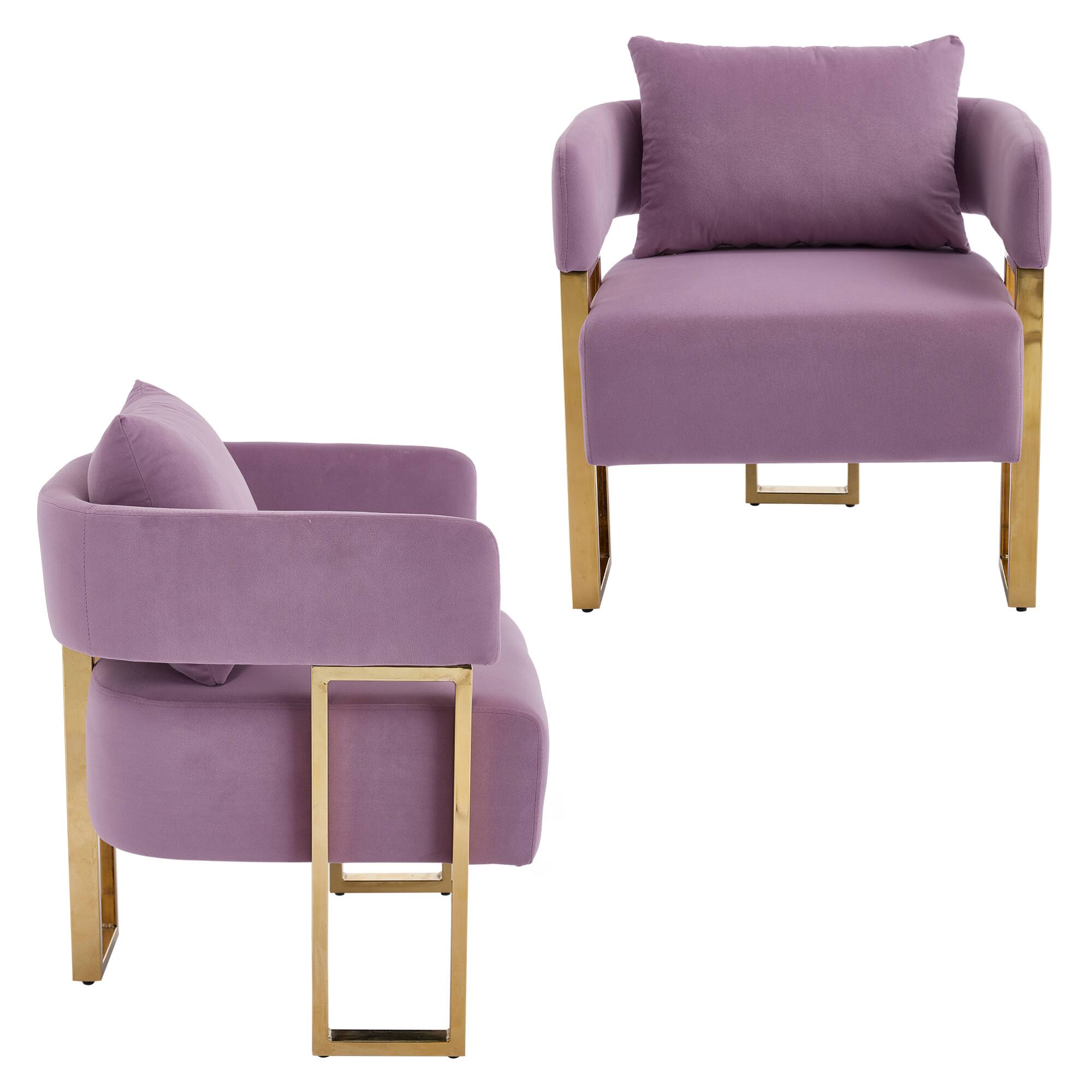 Alt View 7. GOODSILO - Modern Decorative Chair Set with Gold Metal Legs and Plush Upholstery for Living Room and Office - Lilac.
