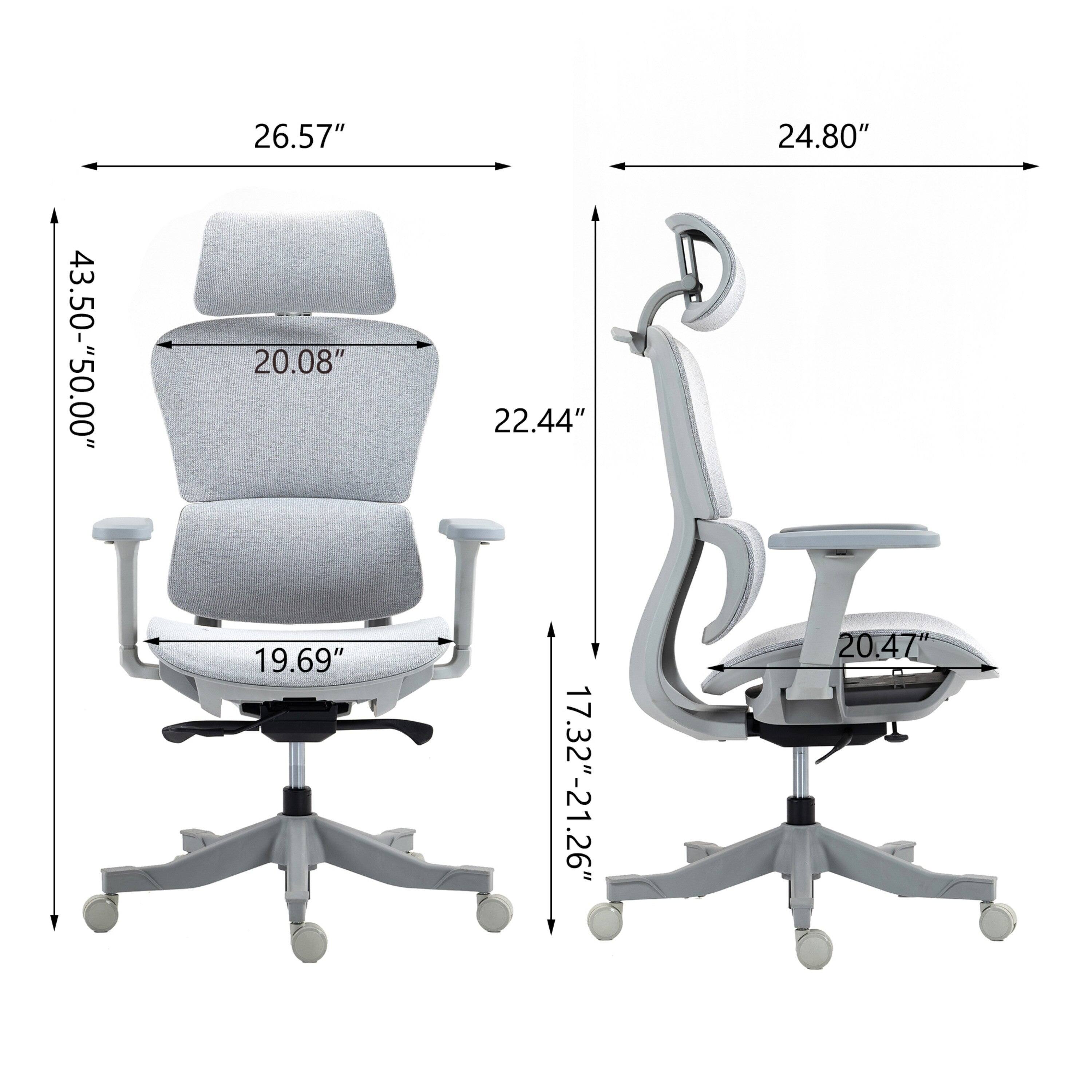 Boyel Living - High Back Ergonomic Mesh Adjustable Office Chair Grey - Gray - Thumbnail 2