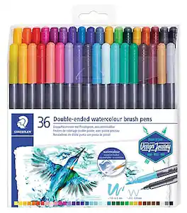 Staedtler - Washable Double-Ended Watercolor Brush Pens, Twin Tip - Assorted Colors