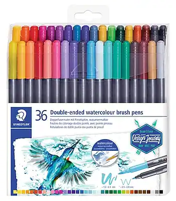 Double-ended watercolour brush pens
36
STAEDTLER
Feutres de coloriage double pointe, avec pointe pinceau
Rotuladores de doble punta con punta de pincel watercolour
Design Journey
Watercolour
0.4-0.8 mm
W 1-43