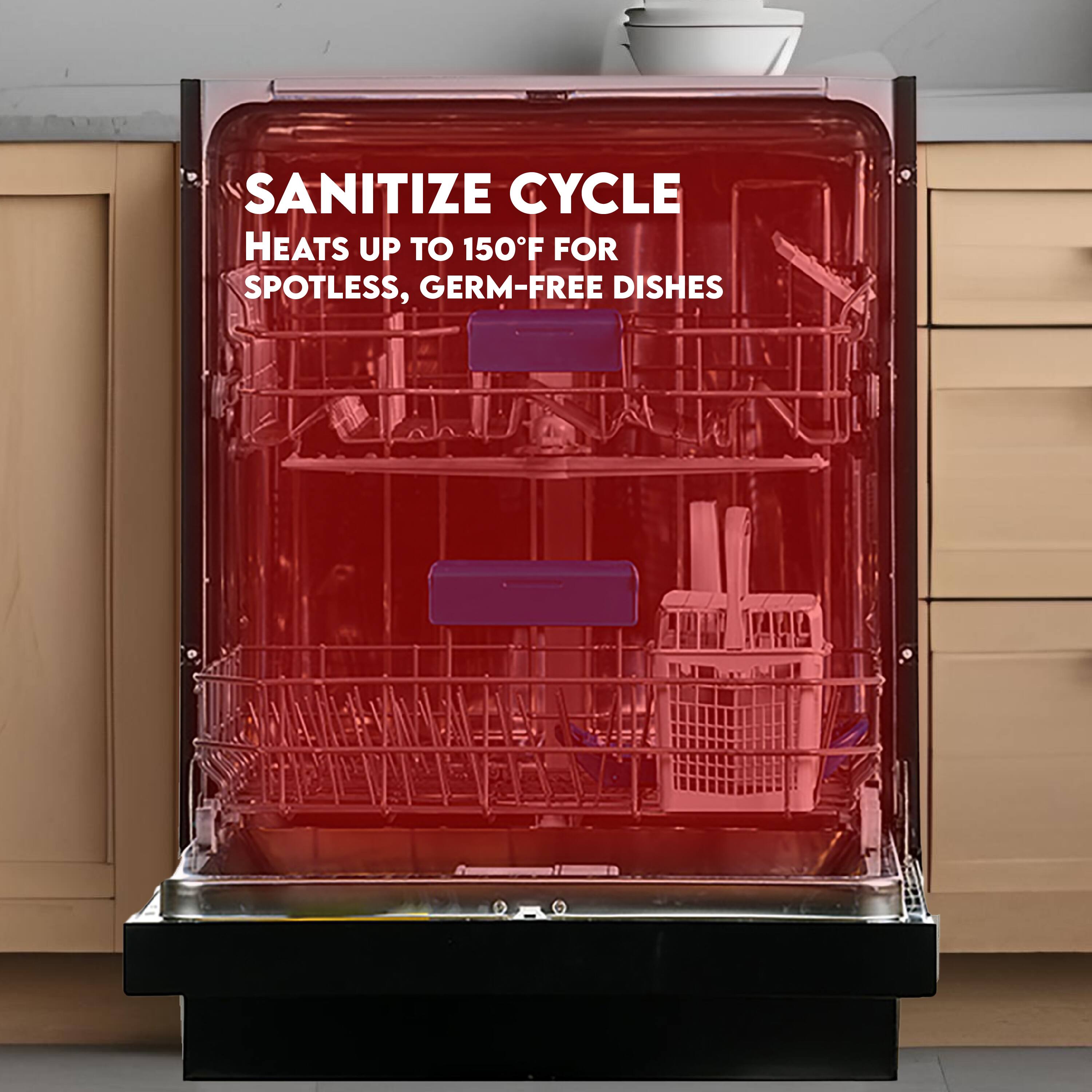 SANITIZE CYCLE  
HEATS UP TO 150°F FOR SPOTLESS, GERM-FREE DISHES