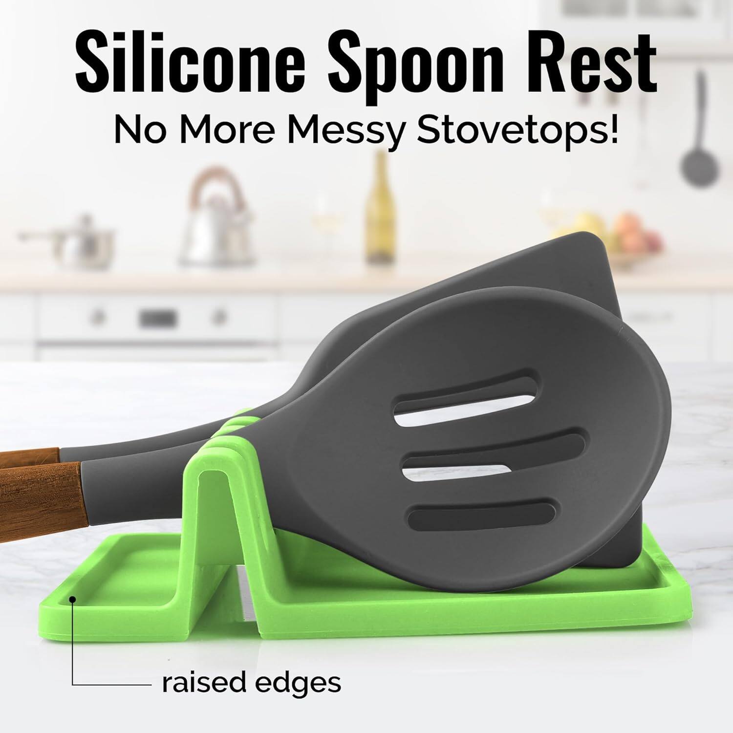 Silicone Spoon Rest  
No More Messy Stovetops!  
raised edges