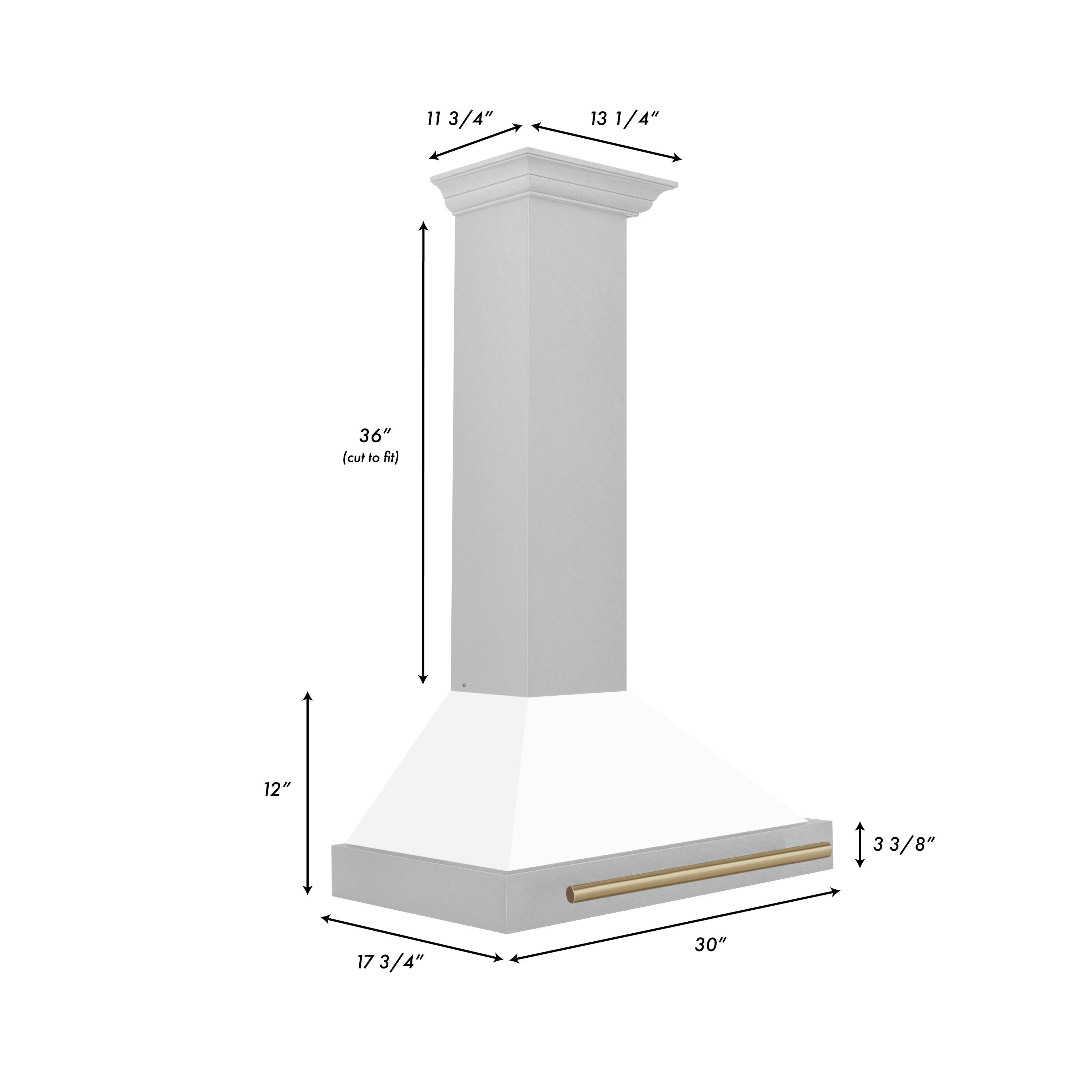 Alt View 13. ZLINE - Autograph 30 in. Convertible Satin Stainless Steel Wall Mount Range Hood with White Matte Shell and Champagne Handle - Stainless steel.