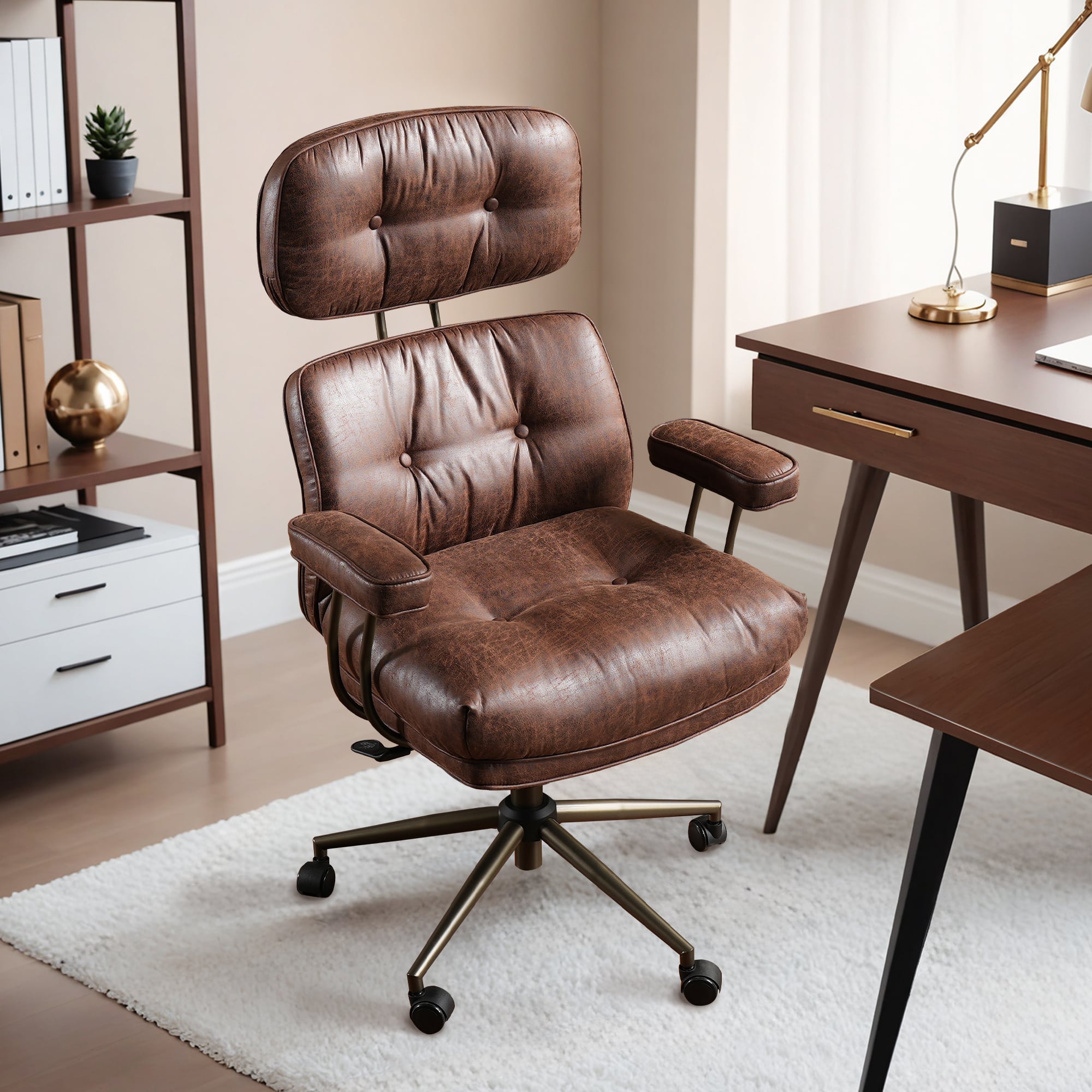 Ovios - Big & Tall Executive Office Chair, 300lbs Capacity, Premium Suede Fabric - Dark Brown