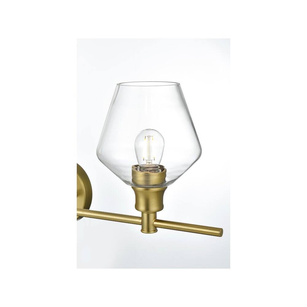 Alt View 4. Living District - Gene 2 Light Satin Gold and Clear Glass Wall Sconce - Satin Gold.