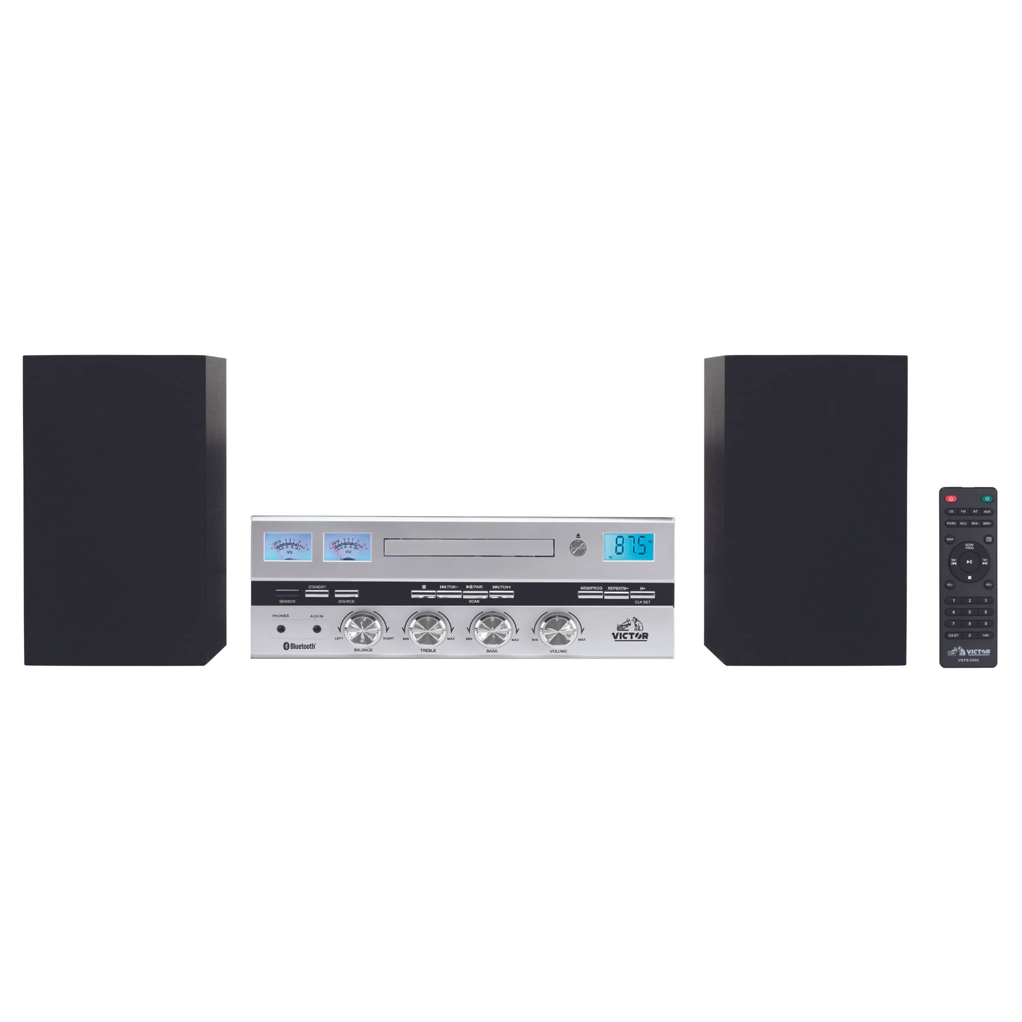 Victor Audio - Milwaukee II Desktop Bluetooth CD Stereo System - Black