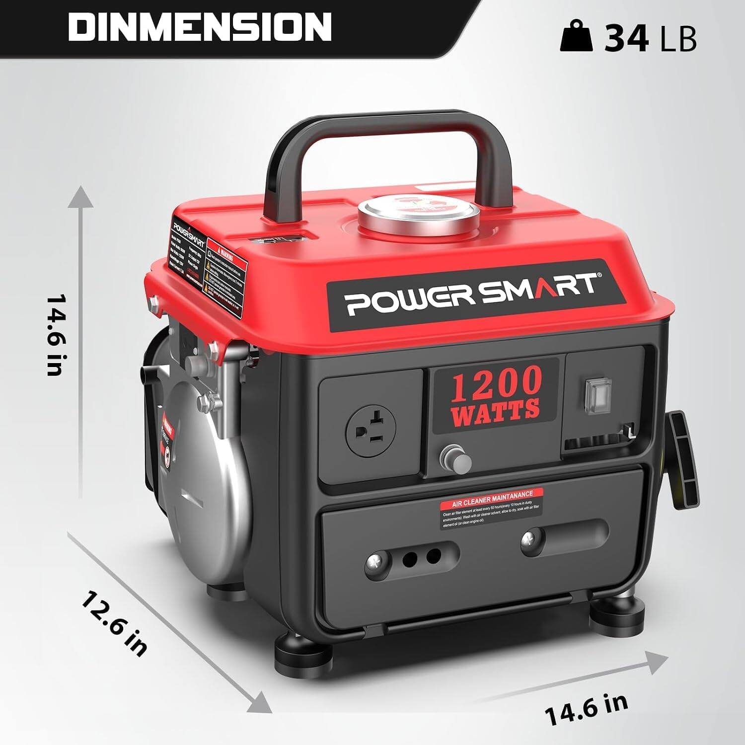 DIMENSION  
34 LB  
14.6 in  
POWER SMART 1200 WATTS  
CLEANER MAINTENANCE AIR THEAM Car  
12.6 in  
14.6 in