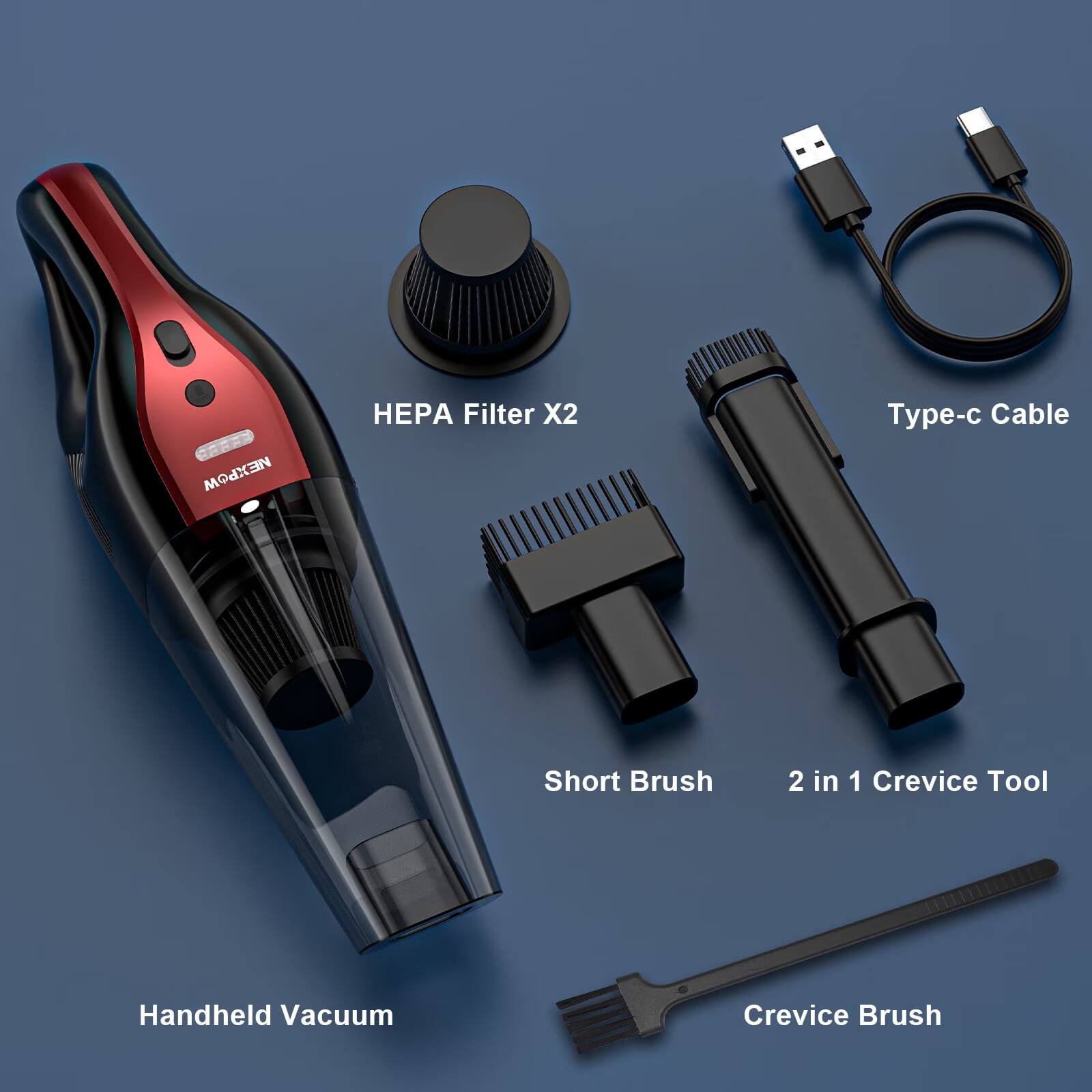 NEXPOW HP Filter X2 T- Cable Short Brush 2 in 1 Crevice Tool Handheld Vacuum Crevice Brush
