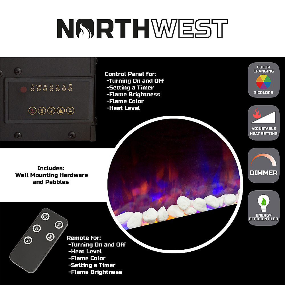 Best Buy: Northwest 36-Inch Electric Fireplace Wall Mounted LED Fire and Ice  Flame, Adjustable Heat, and Brightness with Remote (Black) Black 80-2000A-36