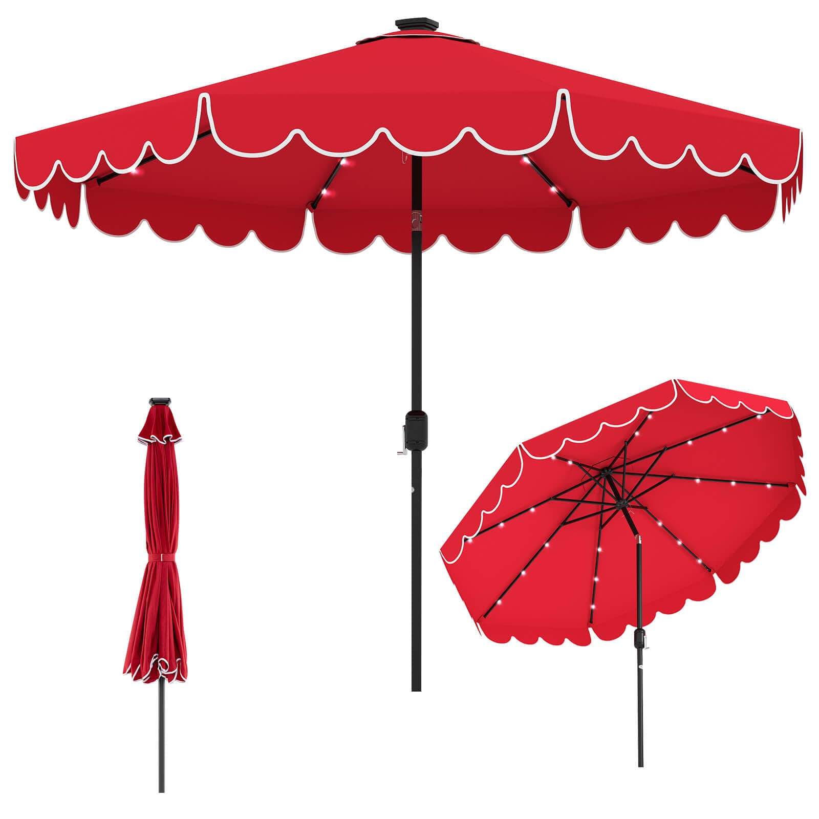 Costway - 10 FT Solar Patio Umbrella with 24 LED Lights 8 Ribs & Tilt Adjustment - Red price history on PriceWatchPro
