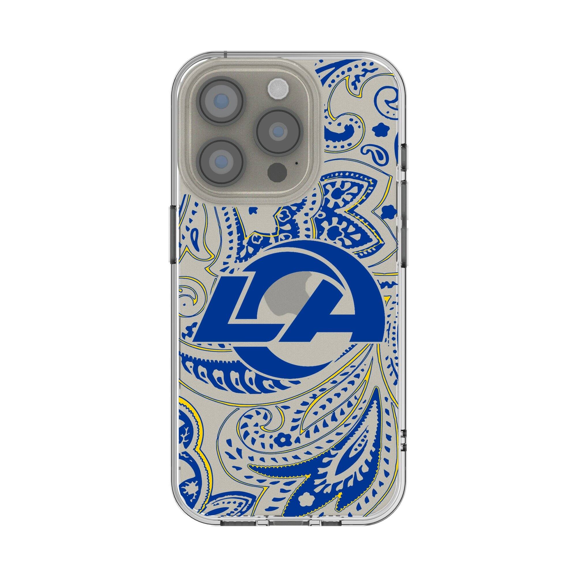 Front. Keyscaper - Los Angeles Rams iPhone Clear Paisley Design Case - 16 Pro Max - Multicolor.