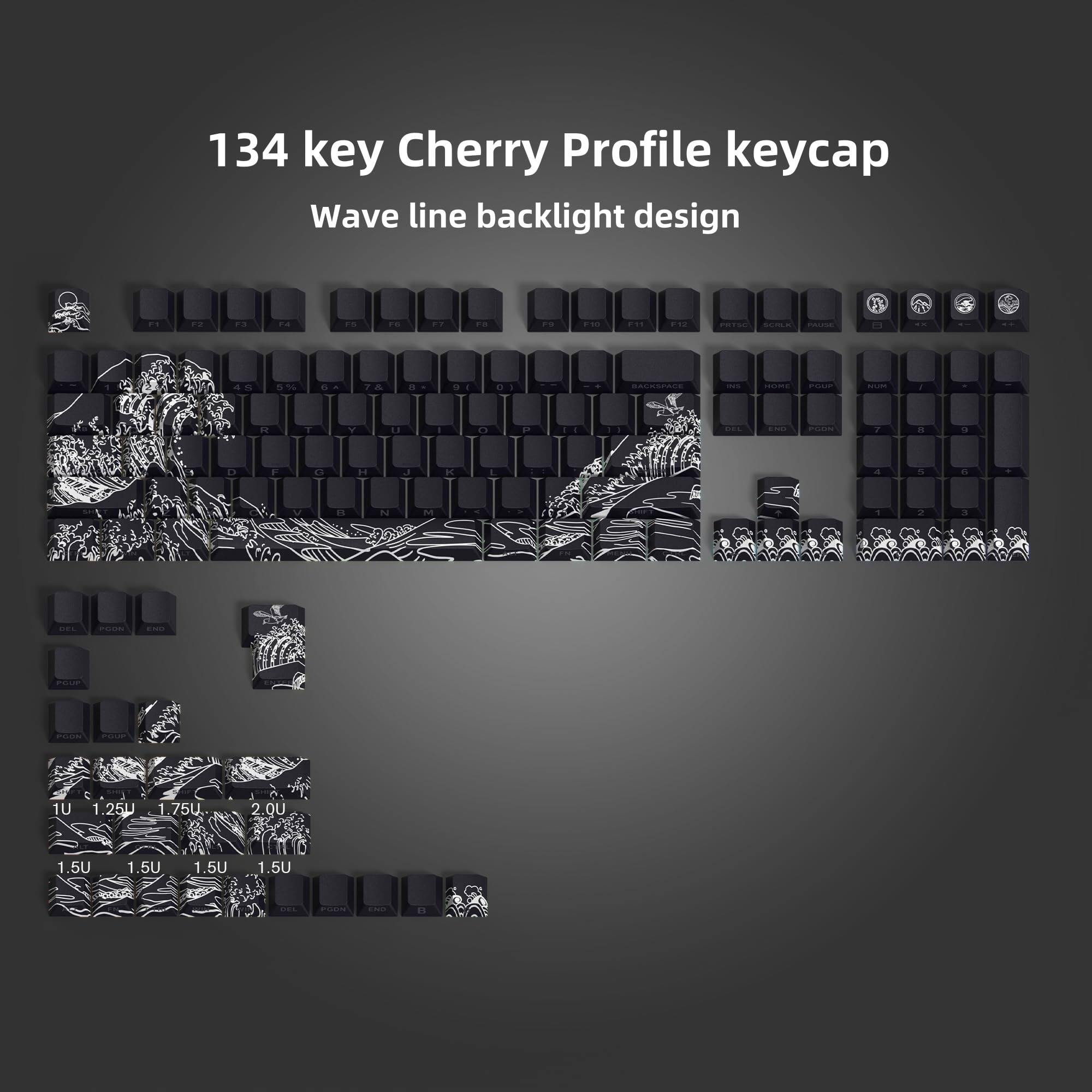 134 key Cherry Profile keycap  
Wave line backlight design