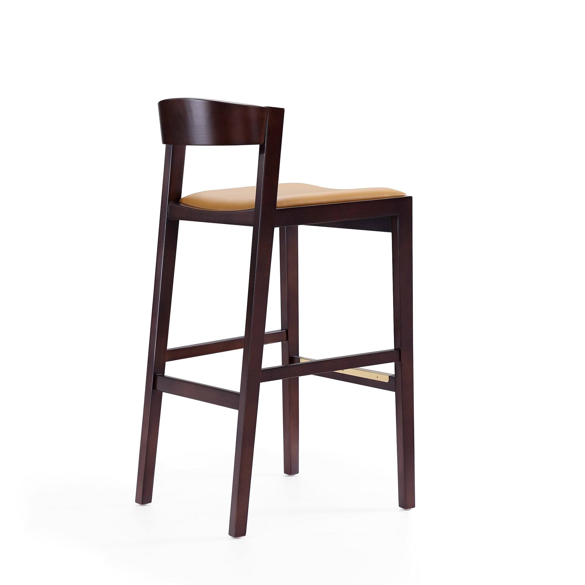 Alt View 2. Manhattan Comfort - Klismos Mid-Century Modern Wood Upholstered Barstool - Set of 2 - Camel.