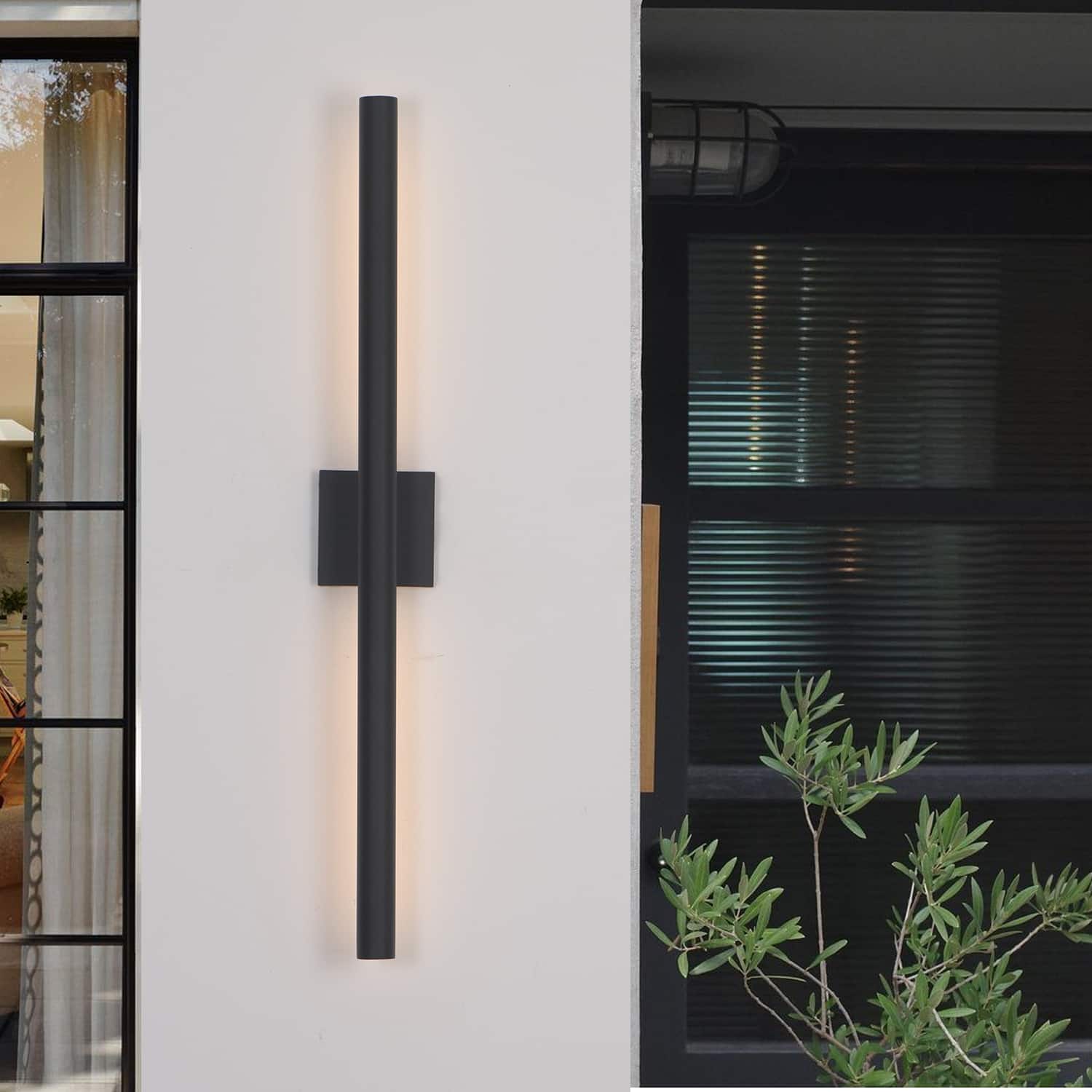 Umeiluce - 35 inch Modern Aluminum LED outdoor Wall Light Waterproof Triac Dimming Cylinder Wall Sconces - Matte Black