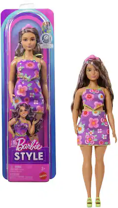 Mattel - Barbie Fashionistas Doll #244 With Floral Halter Dress, Purple-Streaked Brown Hair - COLLECTIBLES - Multicolor