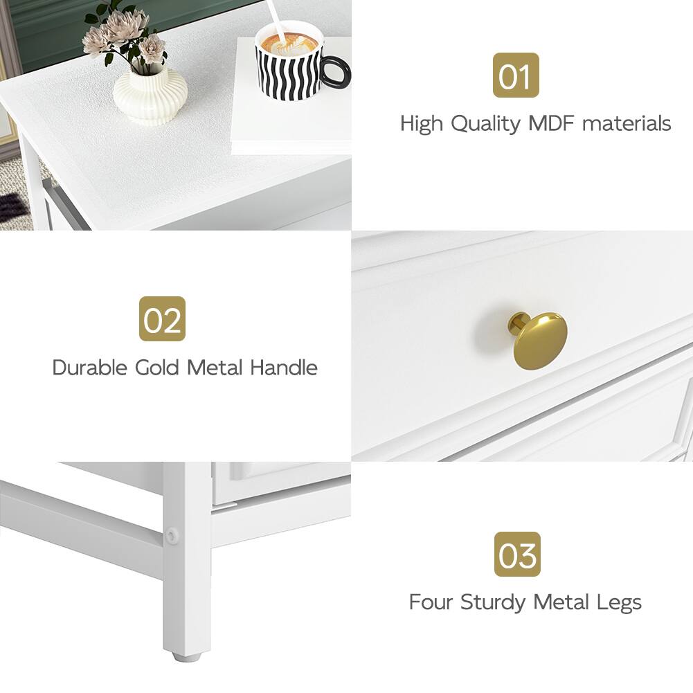 01 High Quality MDF materials  
02 Durable Gold Metal Handle  
03 Four Sturdy Metal Legs