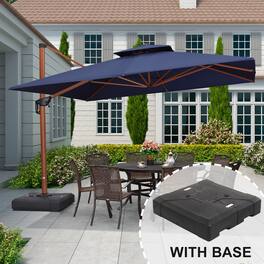 PURPLE LEAF - 11 ft. Patio Square Outdoor Large Cantilever Umbrella Windproof Offset Heavy Duty Sun Umbrella with Base for Garden - Navy Blue