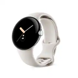 Google - Refurbished Excellent - Pixel Watch 1st Gen - Polished Silver Stainless Steel, Chalk Active Band, LTE - Silver/Chalk - (2022)