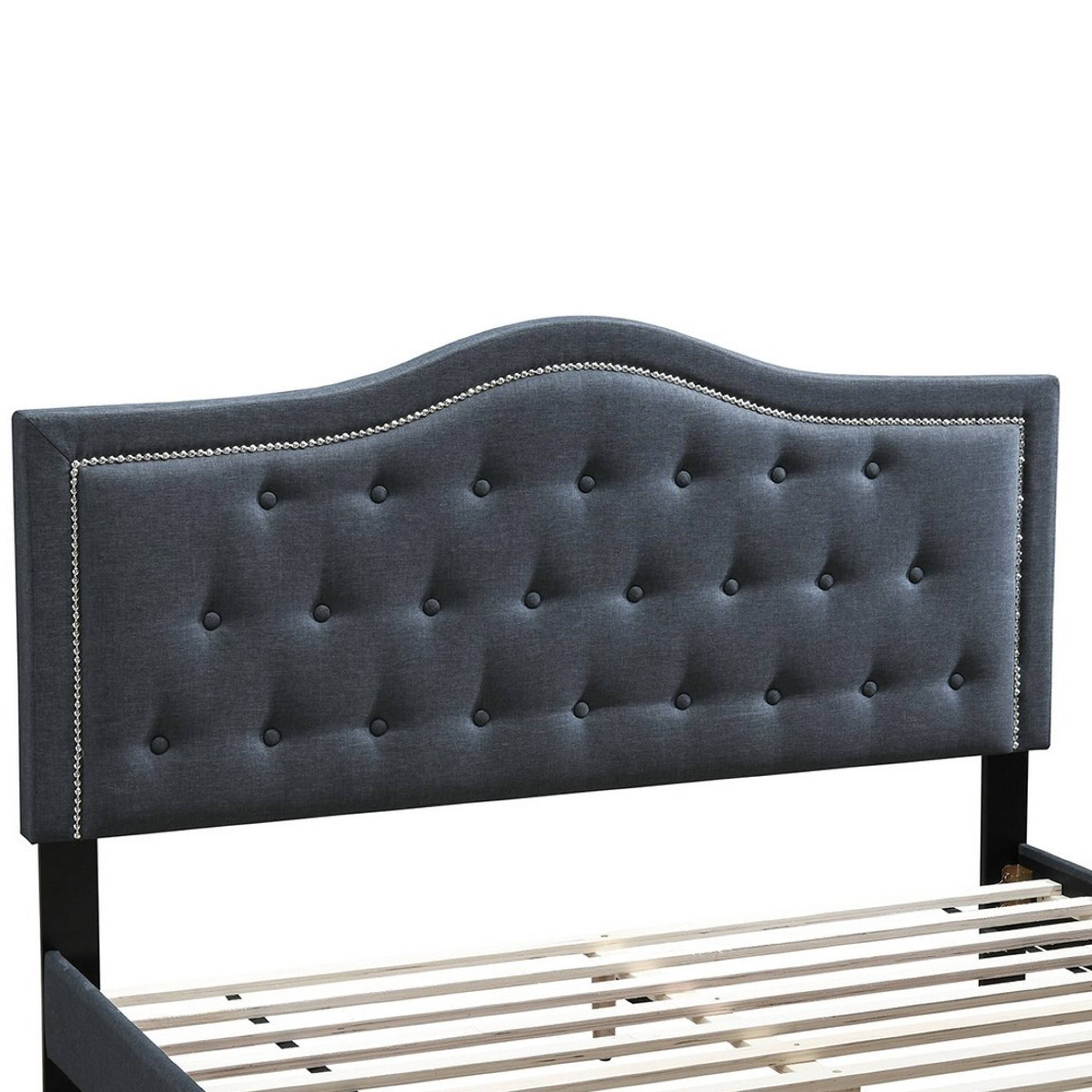 Angle. Manhattan Lane - Button Tufted Full Burlap Bed with Curved Headboard - Gray.