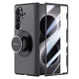 Dteck - for Samsung Galaxy Z Fold8 Ultra Case Built-in Screen Protector,Ring Stand & Hand Strap,Matte Hard PC Shockproof Cover - Black