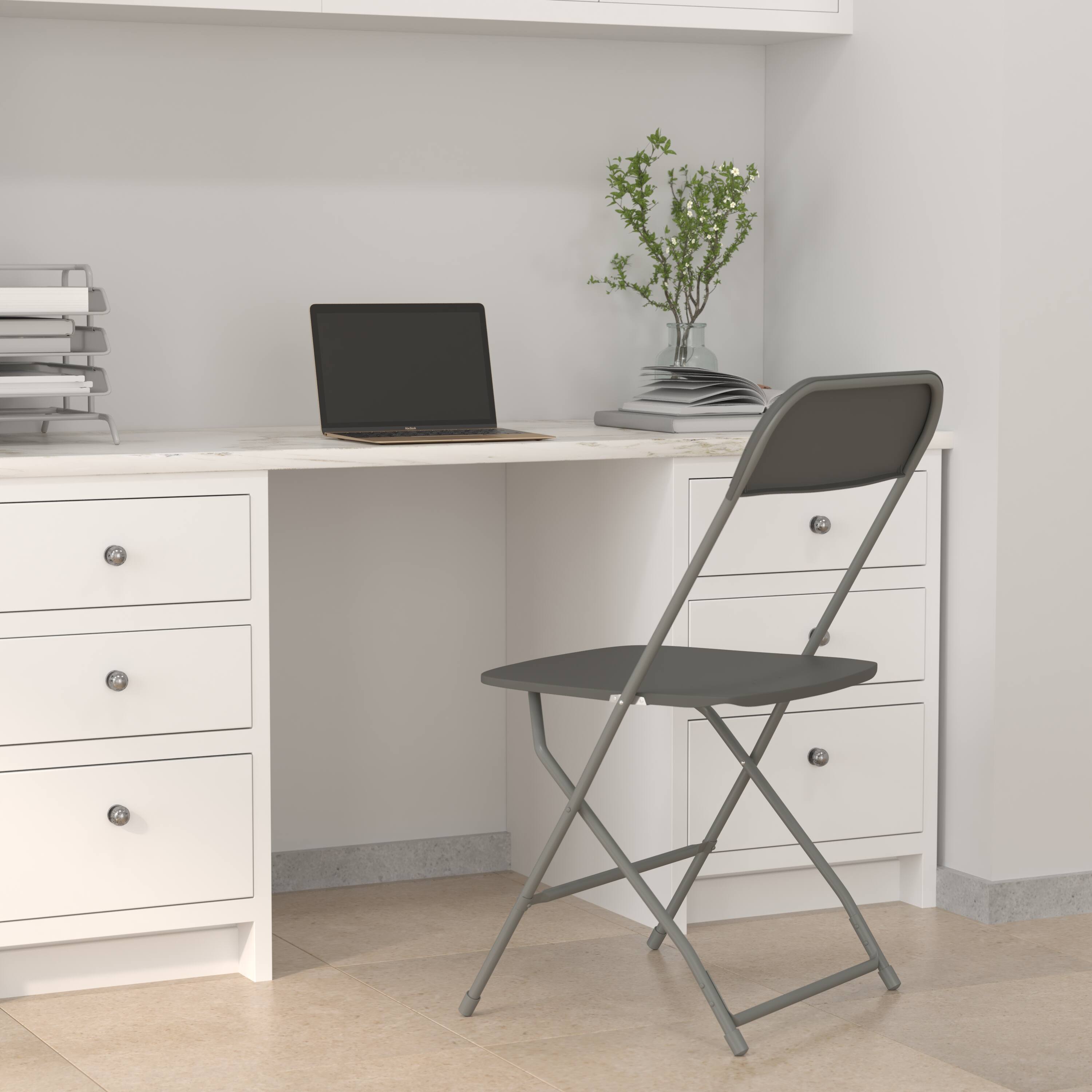 Alt View 2. Emma + Oliver - Set of 4 Extra Wide Plastic Folding Chairs with Sturdy Metal Frames - Gray.