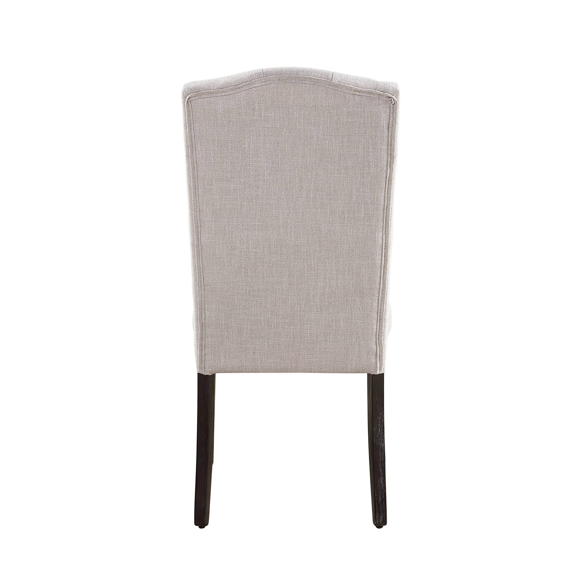 Left. GOODSILO - Elegant Beige Linen Upholstered Dining Chair with Weathered Espresso Wooden Legs, Set of 2 - Beige.
