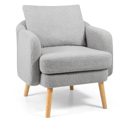 Front. Gymax - Gymax Sherpa Accent Chair w/ Seat Cushion & Pillow Rubber Wood Legs for Bedroom Gray - Gray.