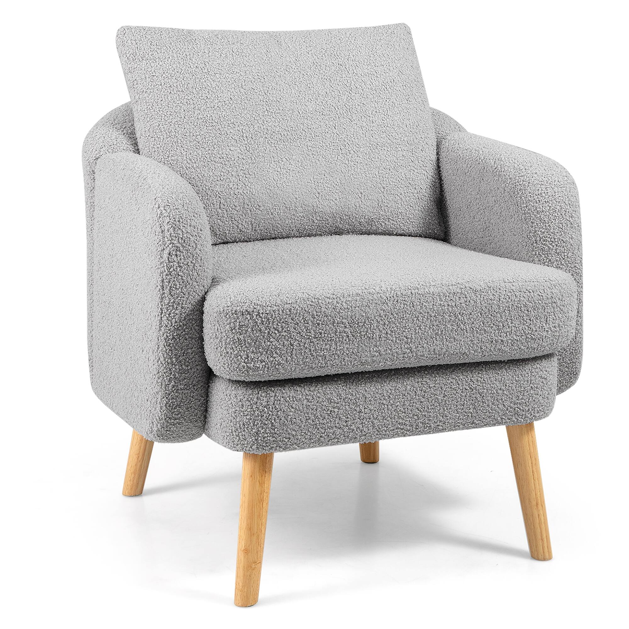 Front. Gymax - Gymax Sherpa Accent Chair w/ Seat Cushion & Pillow Rubber Wood Legs for Bedroom Gray - Gray.
