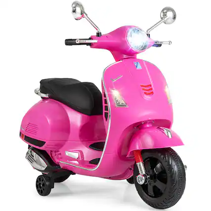 Front. Costway - Costway Licensed VESPA 12V Kids Electric Motorcycle with Music Horn Story Training Wheels - Pink.