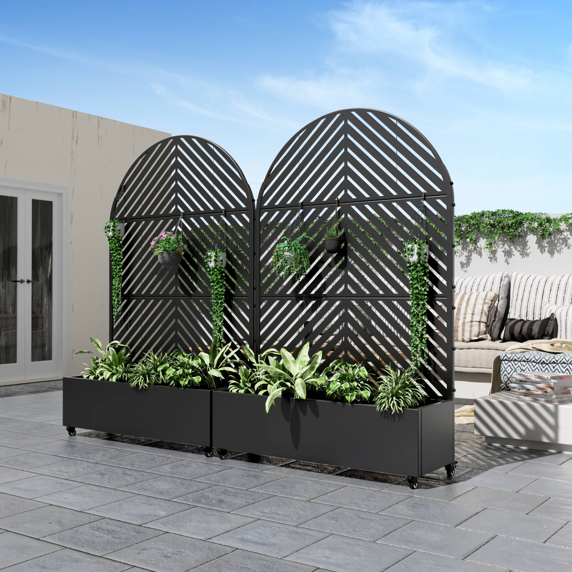 Alt View 1. PexFix - 72 in. H x 47 in. W Parallel Pattern Arch Metal Planter Box Raised Garden Beds with Trellis-Ideal for Balcony - Black.