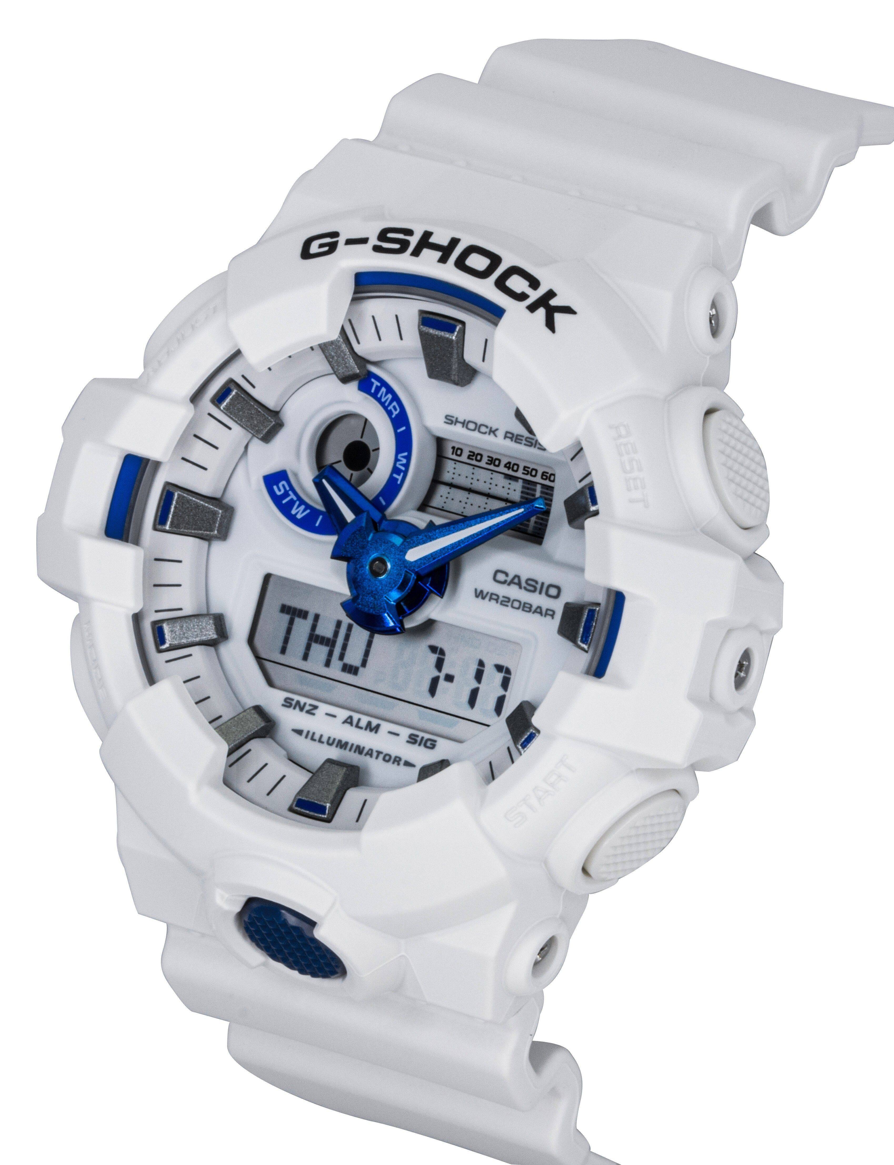 G-SHOCK  
SHOCK RESIST  
10 20 30 40 50  
RESET  
CASIO  
WR20BAR  
THU 7-18  
SNZ - ALM - SIG  
ILLUMINATOR  
START