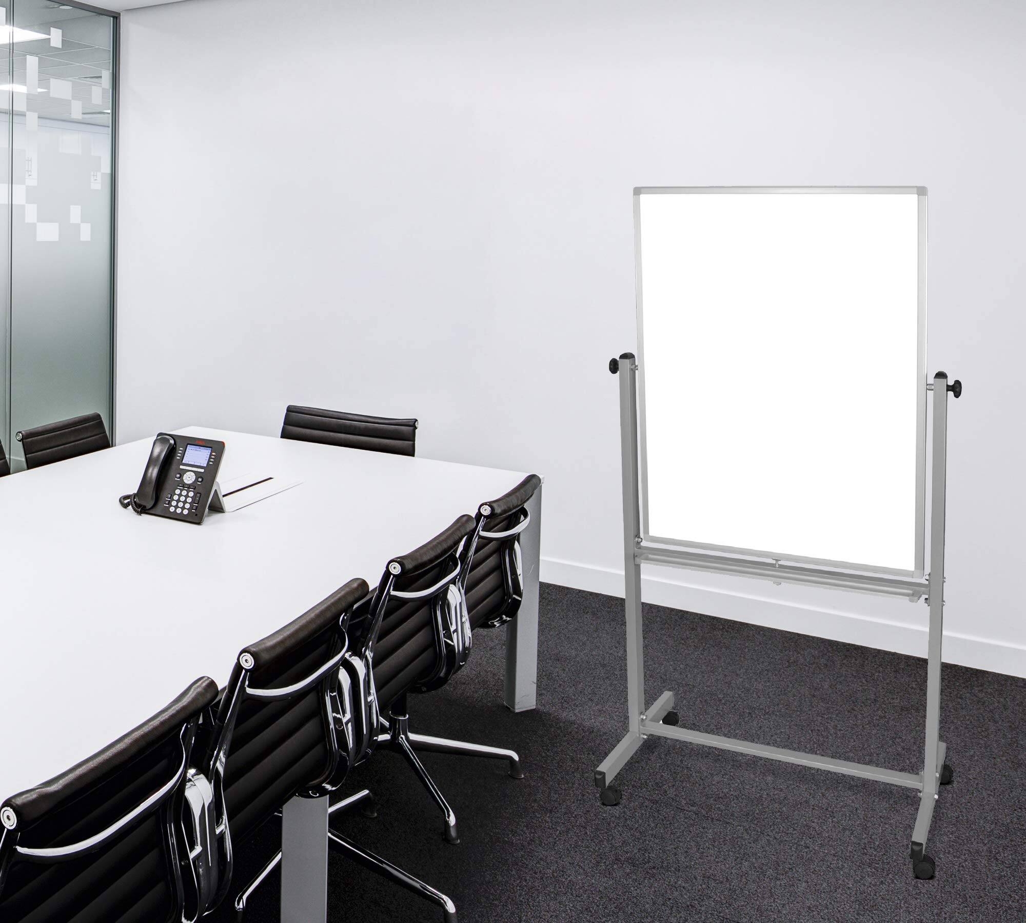 Left. Luxor - Mobile Magnetic Whiteboard, 36" x 68", White Surface, Satin Aluminum Frame.