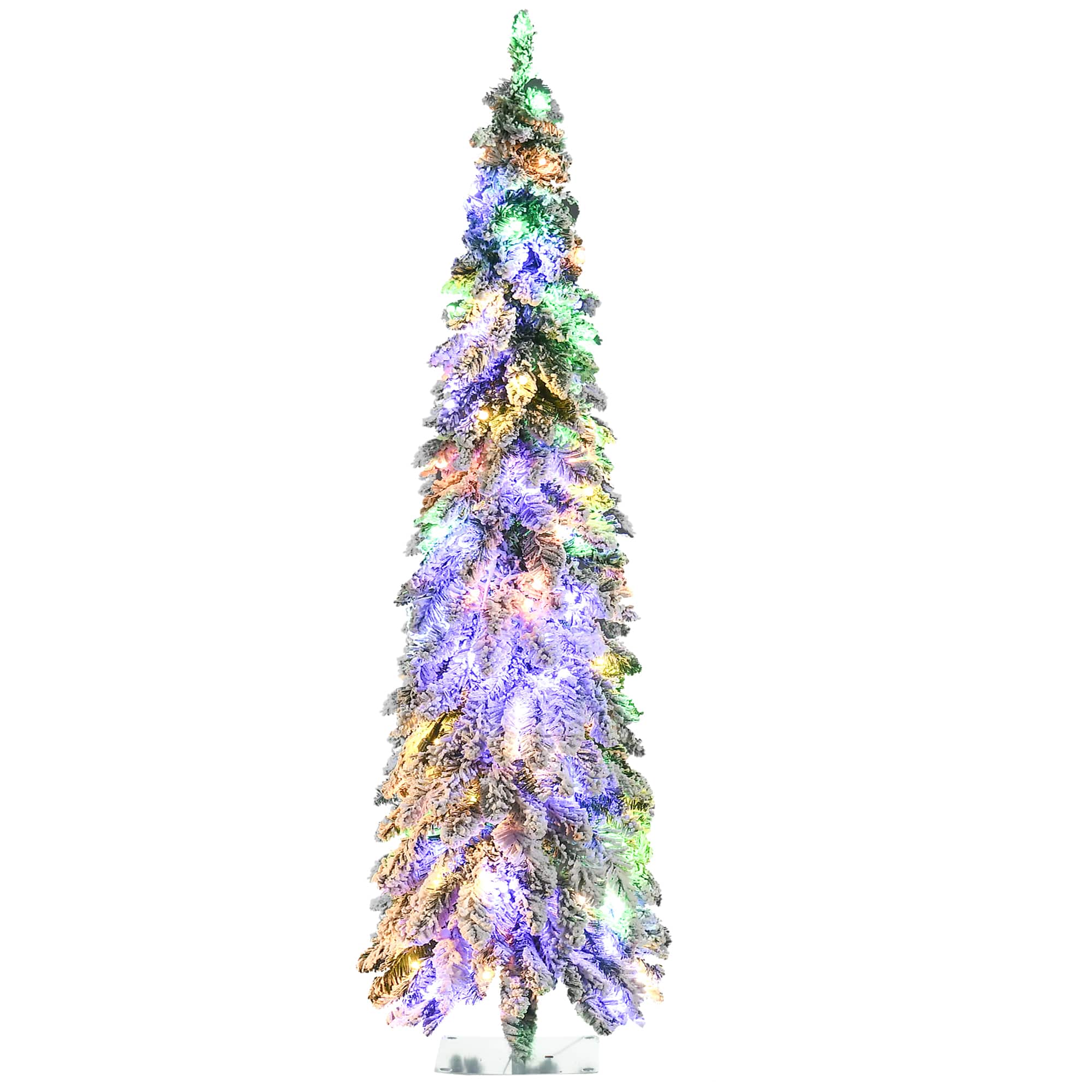 Homcom - 6ft Prelit Pencil Snow Flocked Artificial Christmas Tree, 407 Branches 250 LED Lights - Green