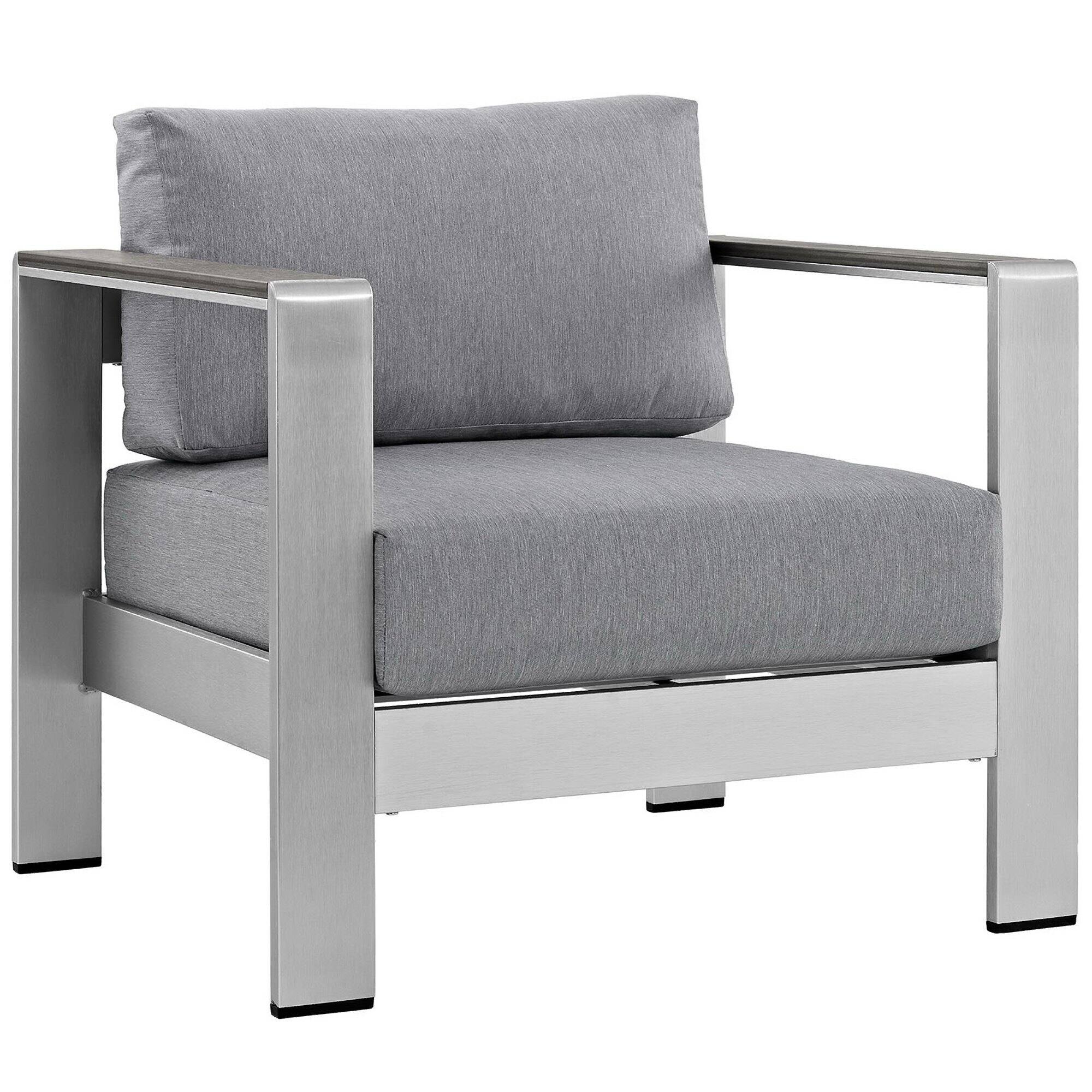 Angle. Modway - Shore Outdoor Patio Aluminum Armchair by Modway - Silver Gray.
