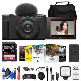 Sony - ZV-1F Vlogging Camera (Black) (ZV1F/B) + Case + 64GB Card + Tripod + More