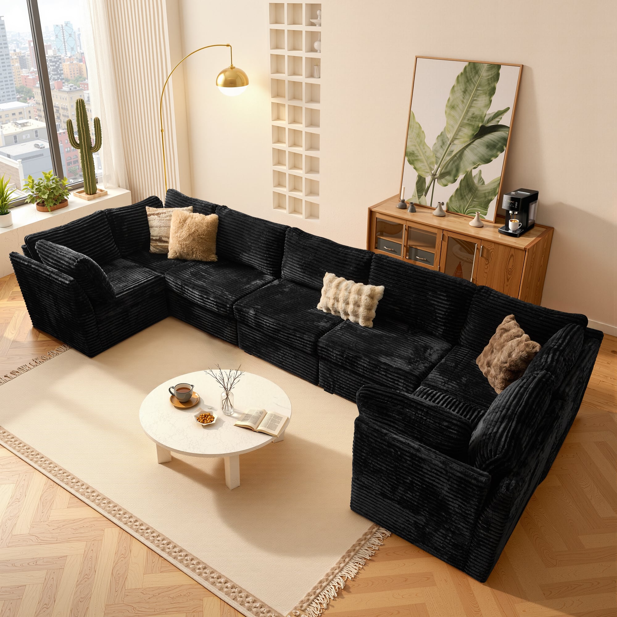 Ovios - 7 PCS Oversized Sofa Couch Modular Sectional Sofa Comfy Cloud Couch for Living Room - Black
