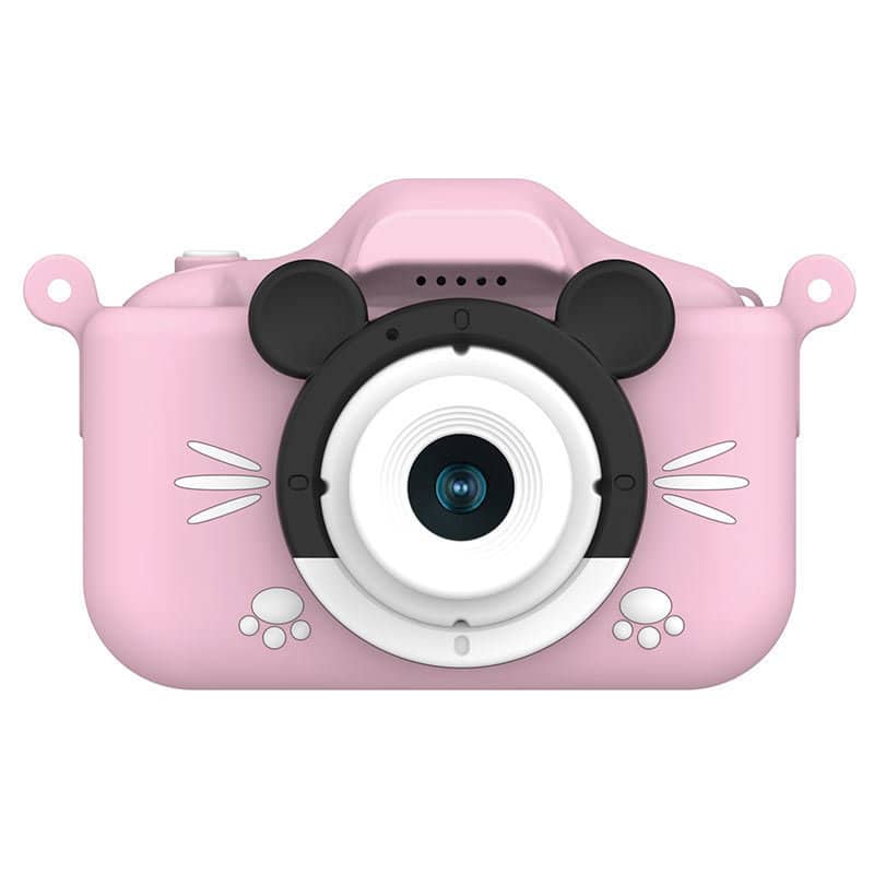 Cluzine - Kids Digital Camera, 2000W Pixels, Dual Lens, 2" Screen, USB Rechargeable, Cute Cat Pink
