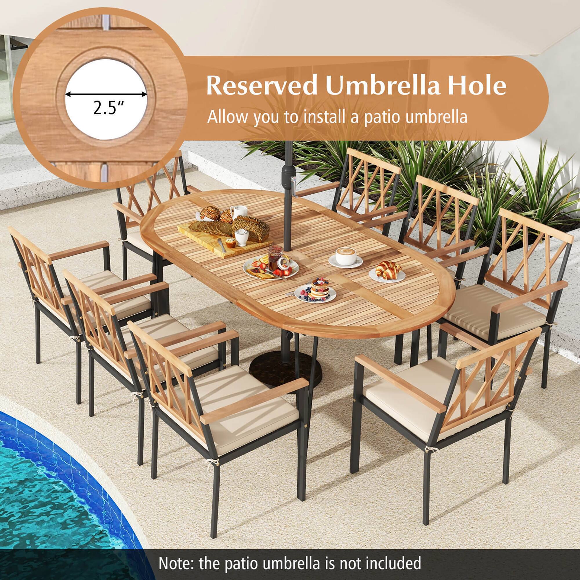 2.5" Reserved Umbrella Hole  
Allow you to install a patio umbrella  

Note: the patio umbrella is not included