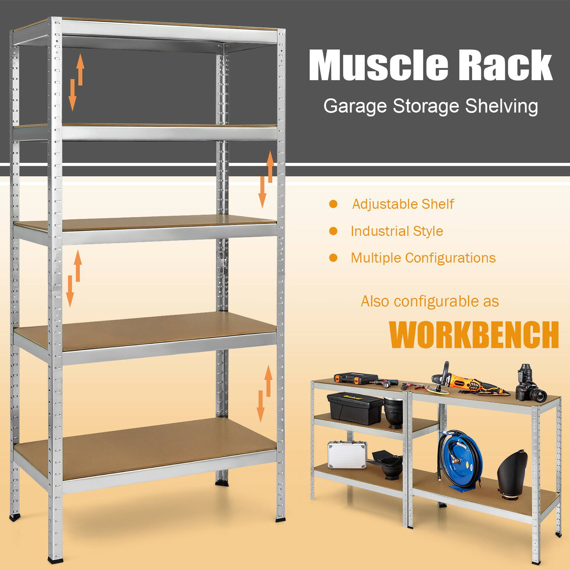 Muscle Rack Garage Storage Shelving Adjustable Shelf Industrial Style Multiple Configurations Also configurable as WORKBENCH