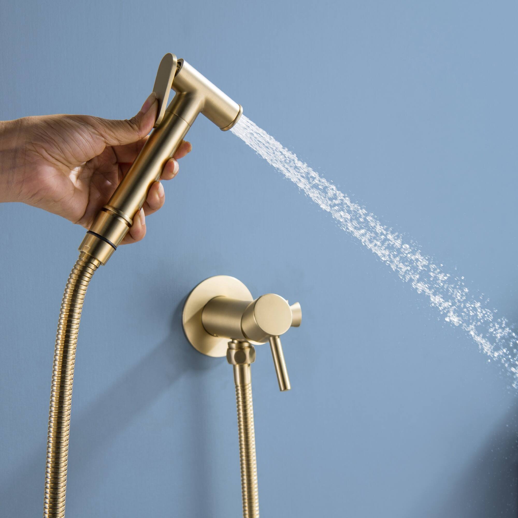 Alt View 3. Boyel Living - Brushed Gold Solid Brass Bidet Sprayer Hot Cold Water - Brushed Gold.
