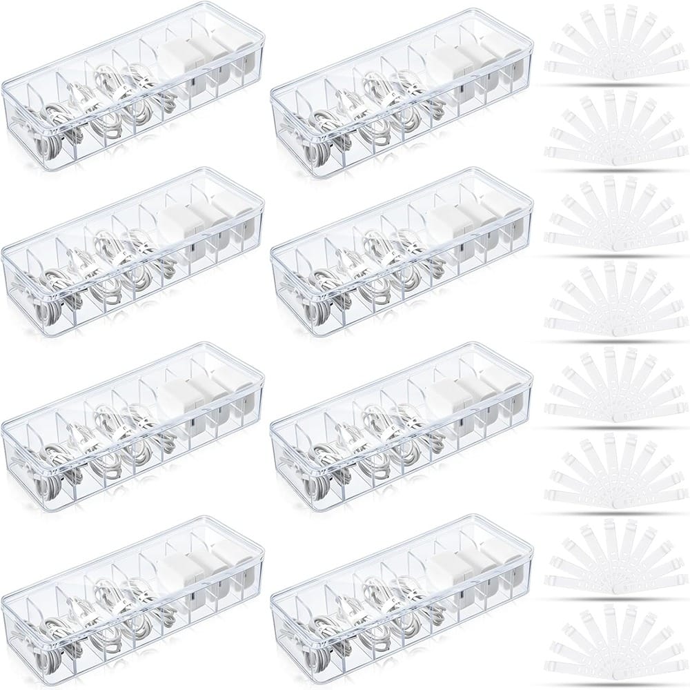 RTMB - 2-Pack Clear Plastic Cable Organizer Boxes with Lids and Wire Ties