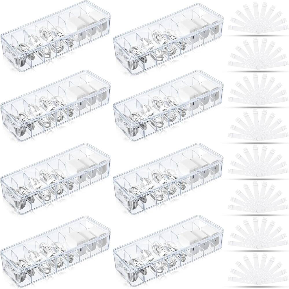 Front. RTMB - 2-Pack Clear Plastic Cable Organizer Boxes with Lids and Wire Ties.