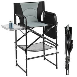 Gymax - 46'' Tall Directors Chair w/ Foldable Side Table & Footrest Extra Cup Holder - Black/Gray