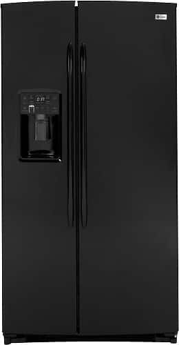 Front Standard. GE - 25.9 Cu. Ft. Side-By-Side Refrigerator with Thru-the-Door Ice and Water - Black.
